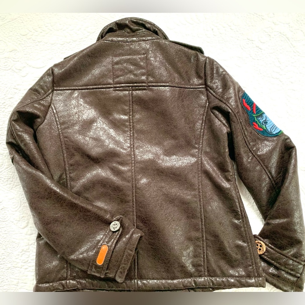 Custo Barcelona Faux leather Biker Jacket Brown size 12 unisex - Picture 7 of 7